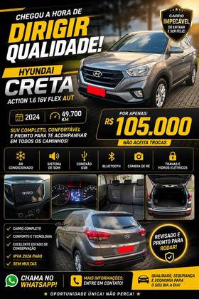 HYUNDAI CRETA 1.6 16V FLEX ACTION AUTOMÁTICO HYUNDAI CRETA 1.6 16V FLEX ACTION AUTOMÁTICO